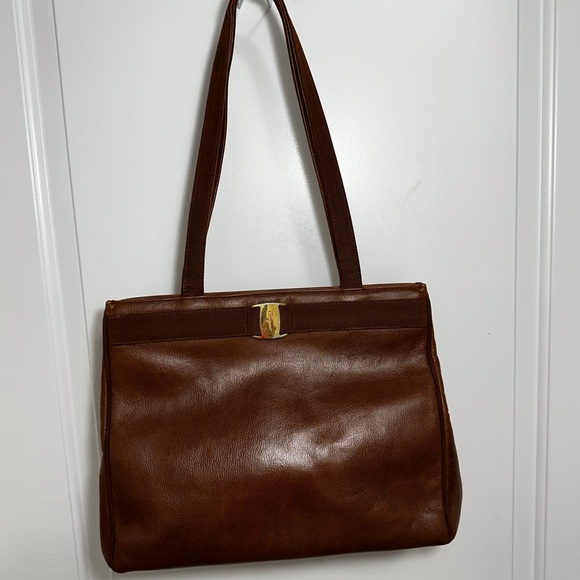 Salvatore Ferragamo Brown Leather Shoulder Bag with Gold Accent